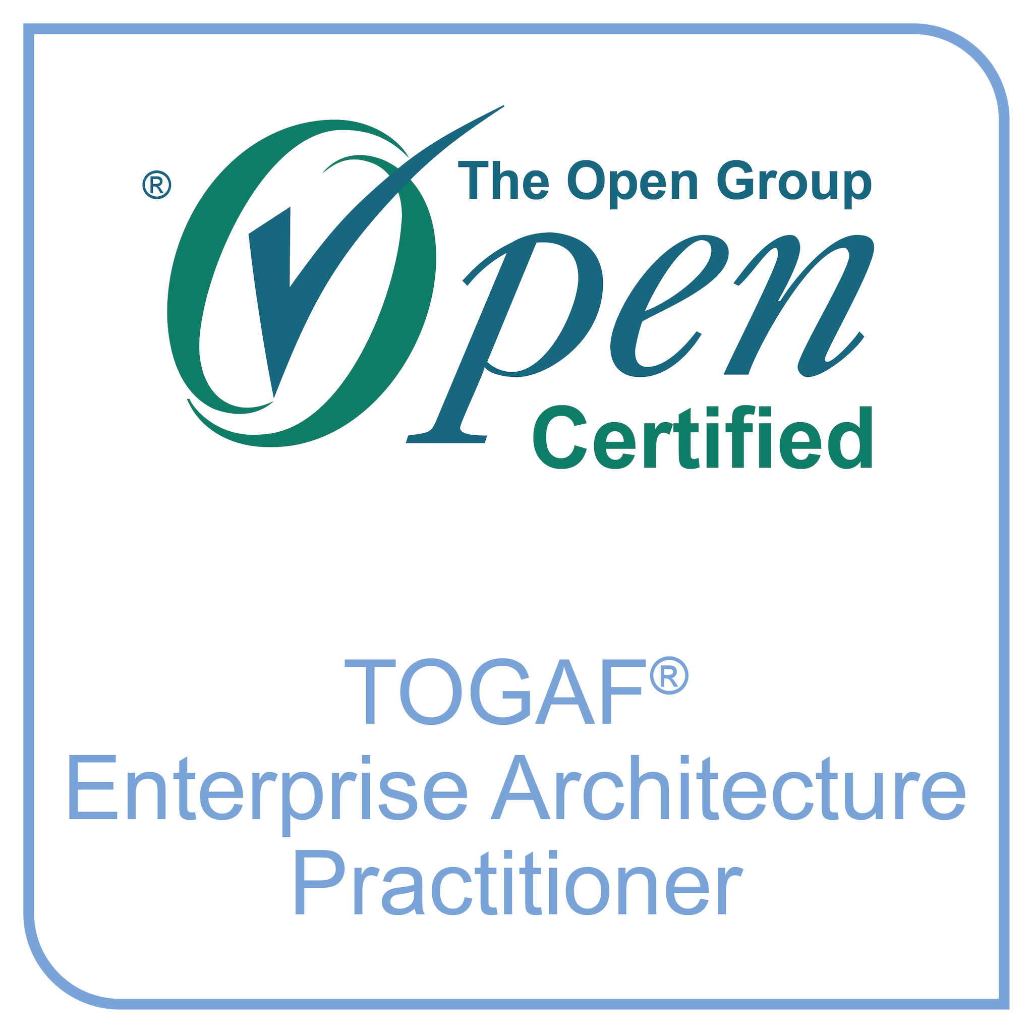 TOGAF Enterprise Architecture Practitioner badge image. Issued by The Open Group